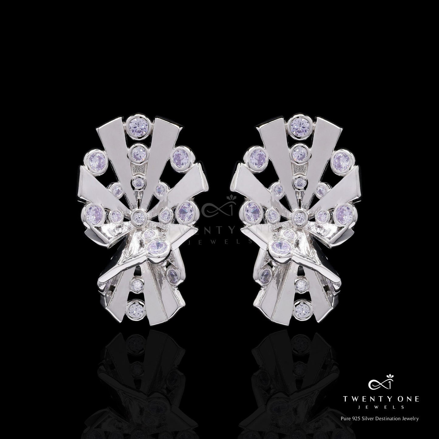 Geometric Adlede Pure 925 Silver Earrings with Bezel Setting Solitaire Detailing