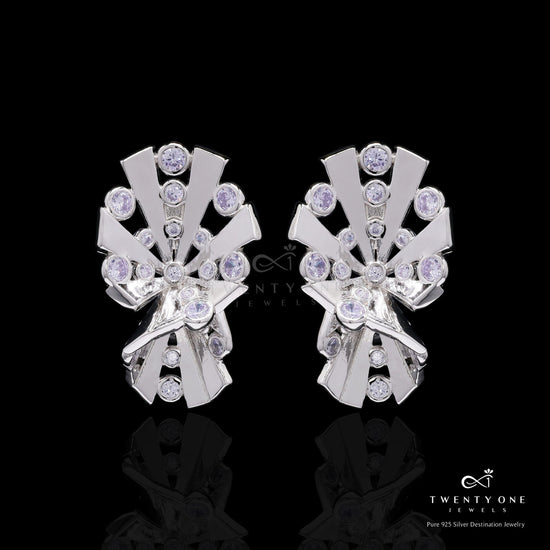 Geometric Adlede Pure 925 Silver Earrings with Bezel Setting Solitaire Detailing