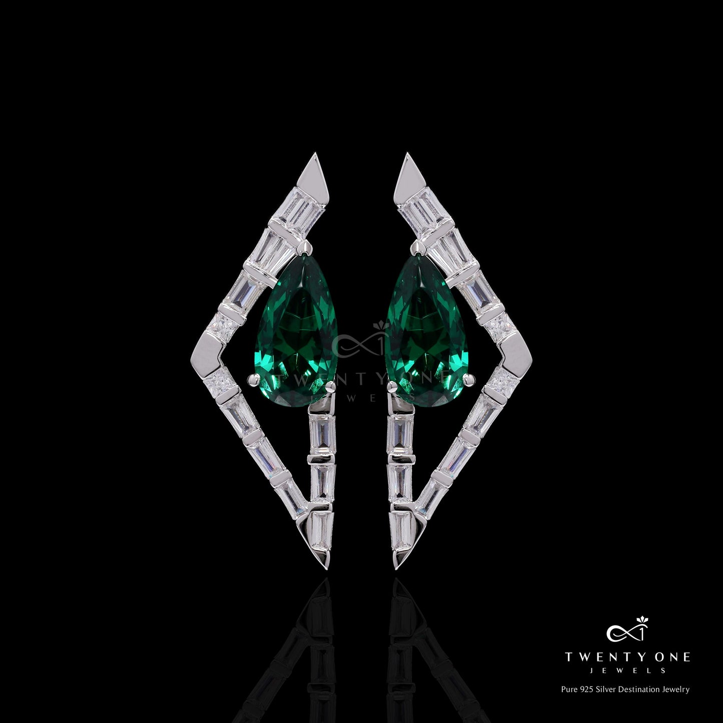 Premium Handcrafted Emerald Drop Azure Statement Earrings on Pure 925 Silver