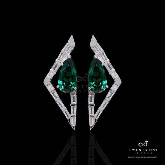 Premium Handcrafted Emerald Drop Azure Statement Earrings on Pure 925 Silver