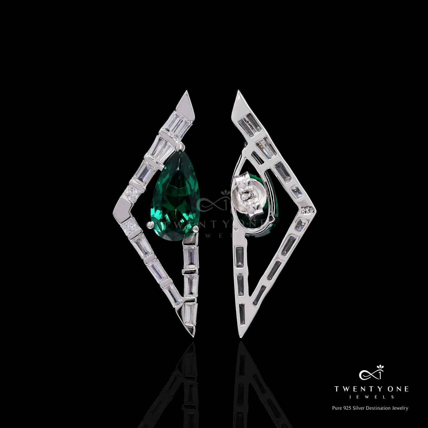 Premium Handcrafted Emerald Drop Azure Statement Earrings on Pure 925 Silver