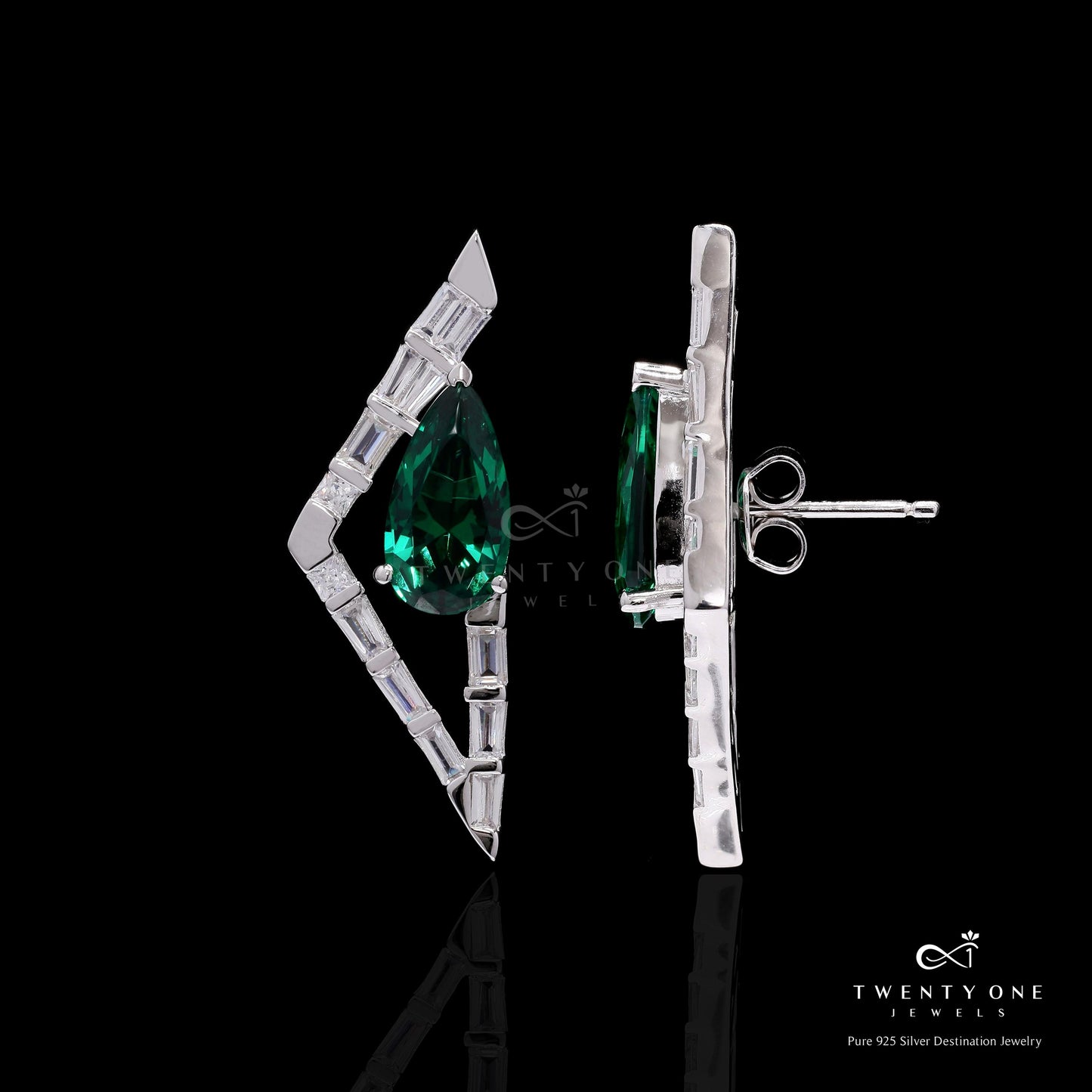 Premium Handcrafted Emerald Drop Azure Statement Earrings on Pure 925 Silver