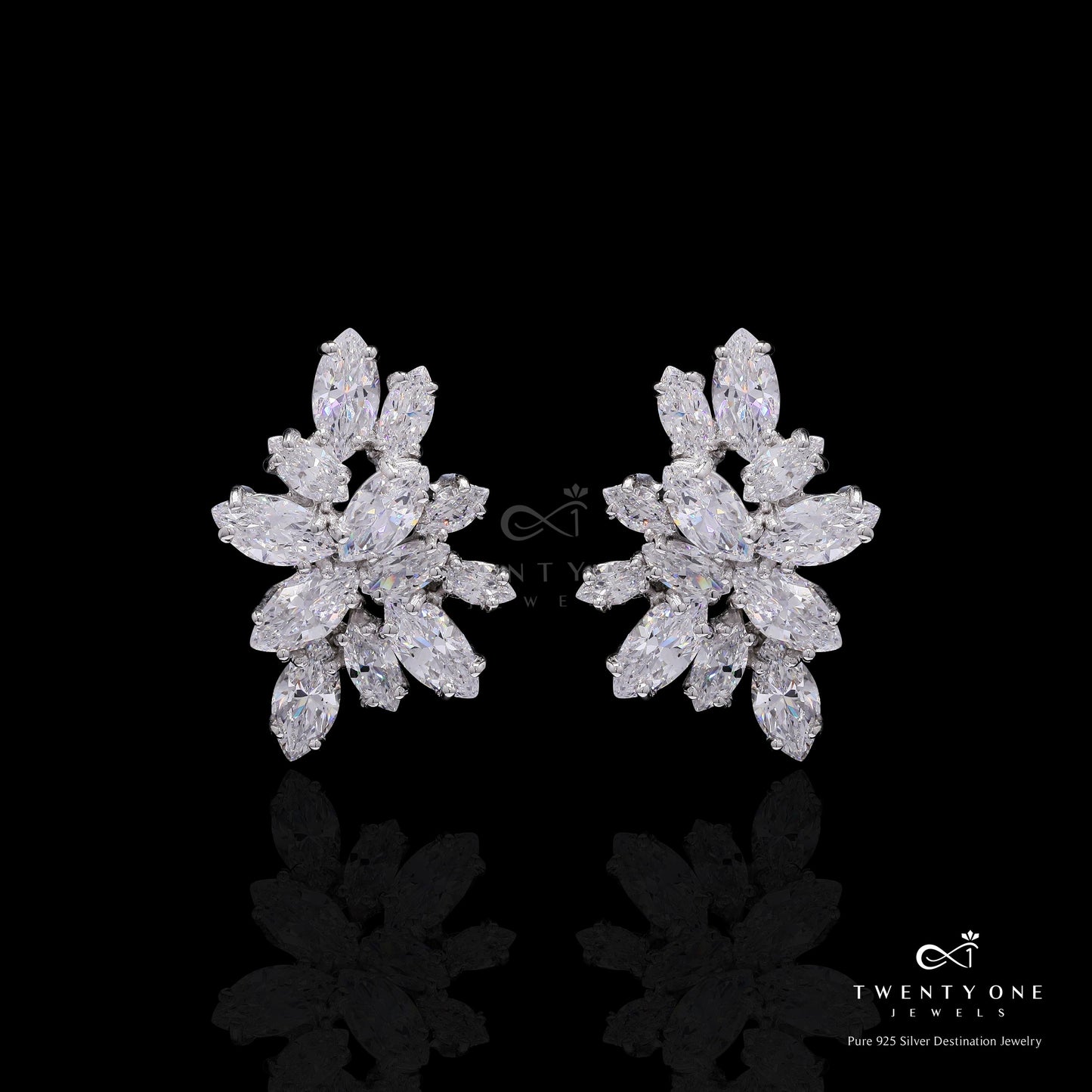 Premium Handcrafted Marquise Diamond Solitaire Bunch Studs on Pure 925 Silver