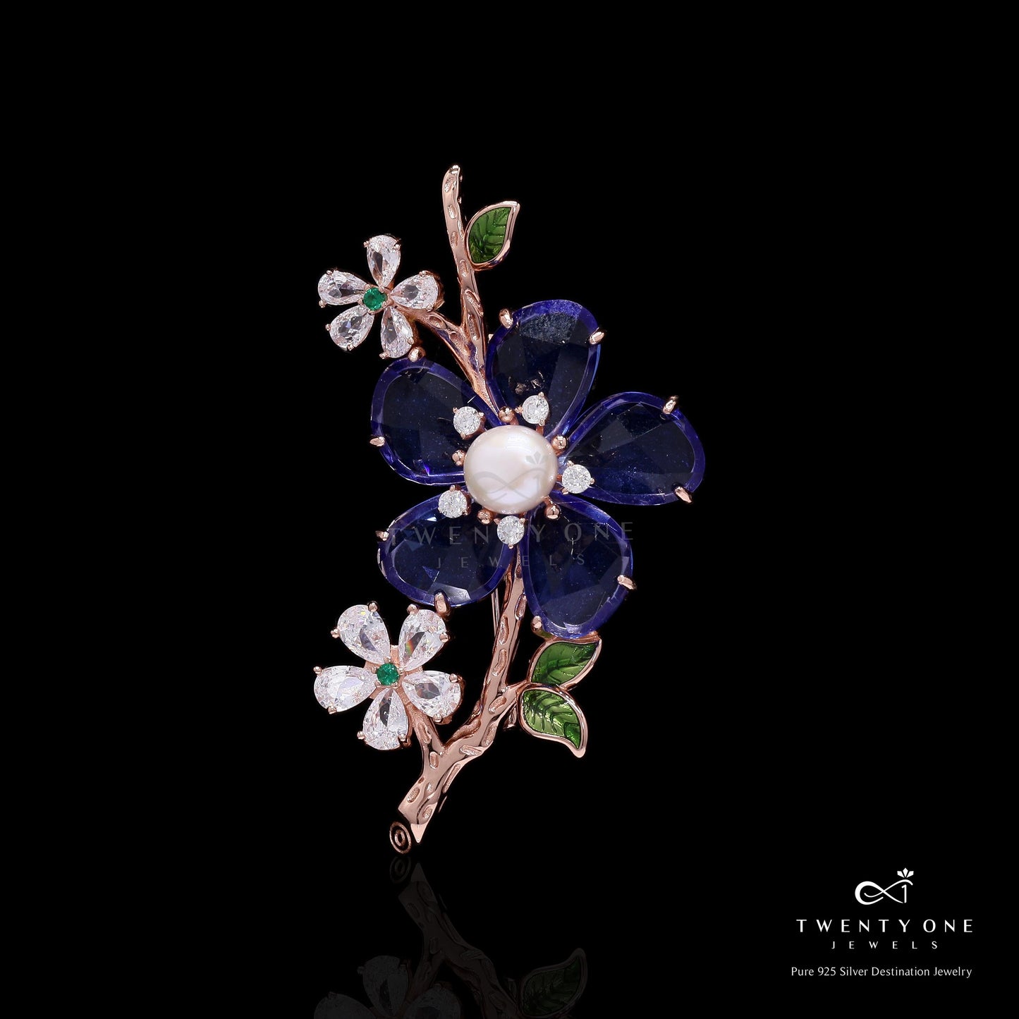 Premium Handcrafted Designer Unisex Rose Gold Finish Brooch with American Diamonds on  Pure 925 Silver
