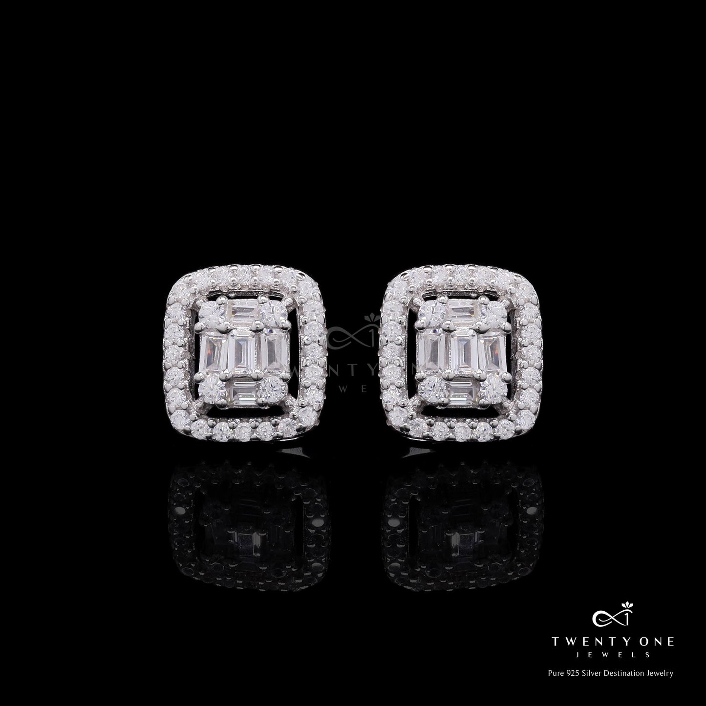 Premium Octa Setting American Diamond Studs on Pure 925 Silver