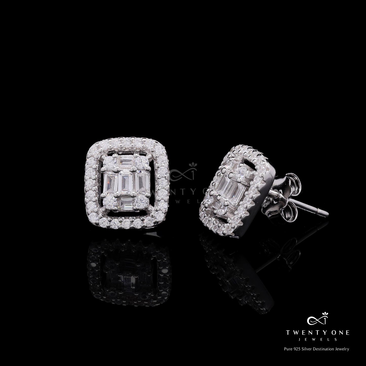 Premium Octa Setting American Diamond Studs on Pure 925 Silver