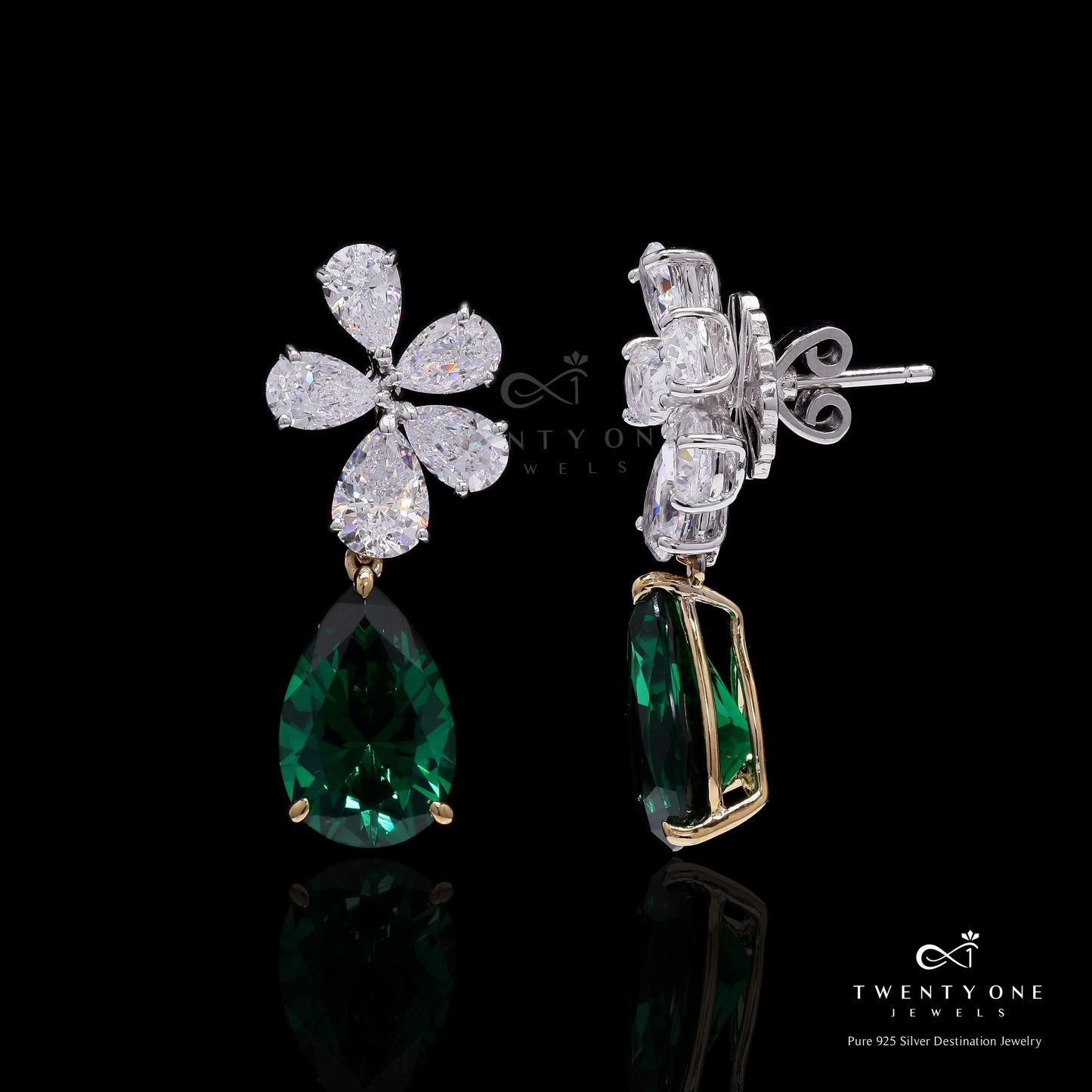 5 Drop Solitaire Premium Emerald Drop Earrings on Pure 925 Silver