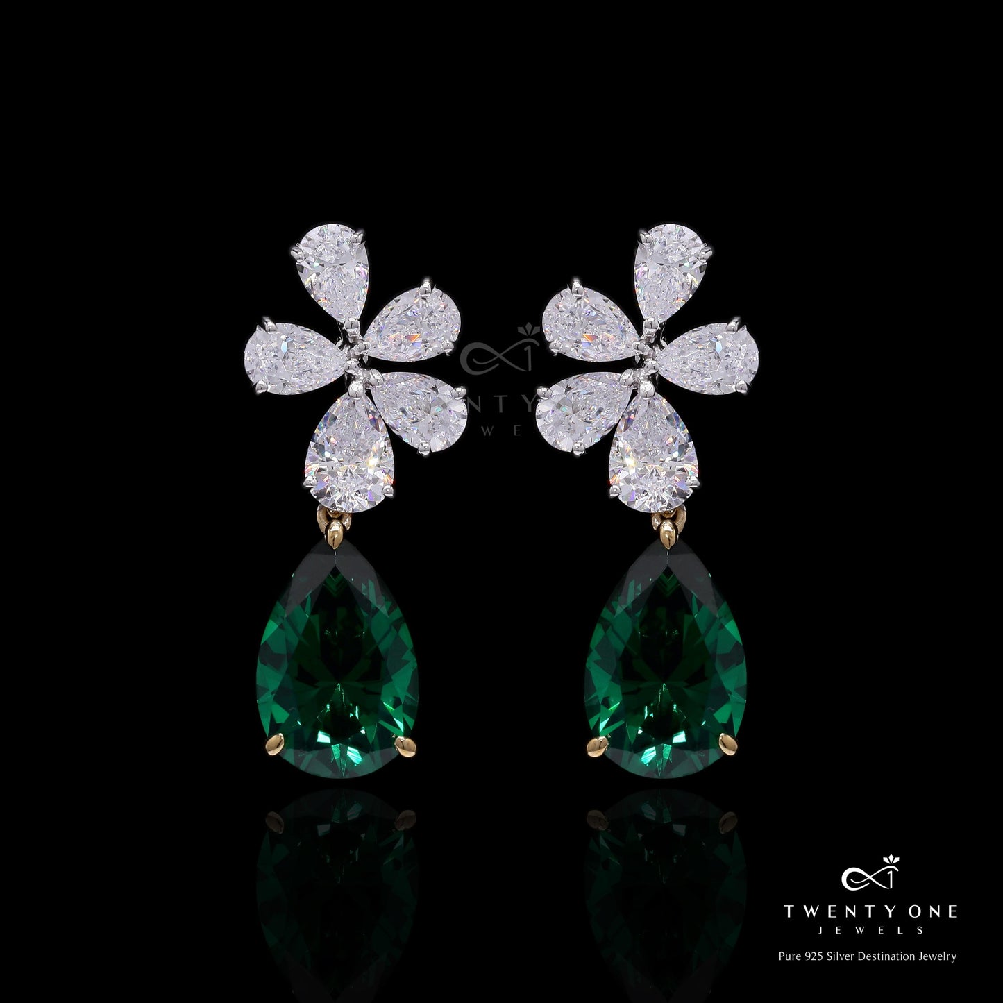 5 Drop Solitaire Premium Emerald Drop Earrings on Pure 925 Silver