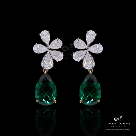 5 Drop Solitaire Premium Emerald Drop Earrings on Pure 925 Silver