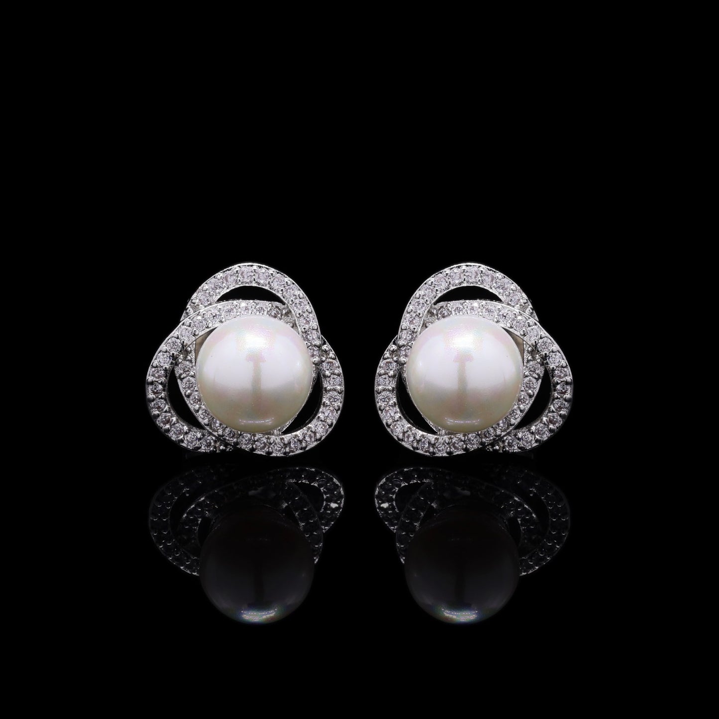 Fresh Water Pearl and American Diamond Intertwined Studs