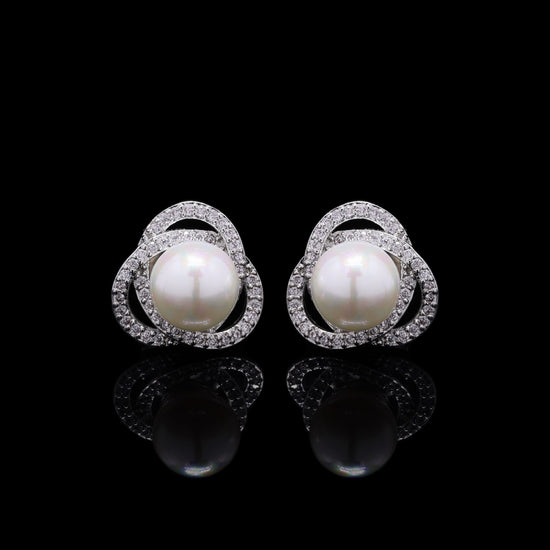 Fresh Water Pearl and American Diamond Intertwined Studs