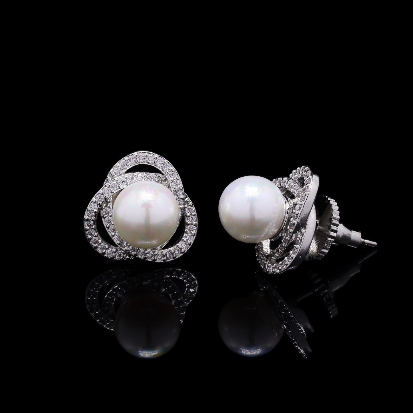 Fresh Water Pearl and American Diamond Intertwined Studs