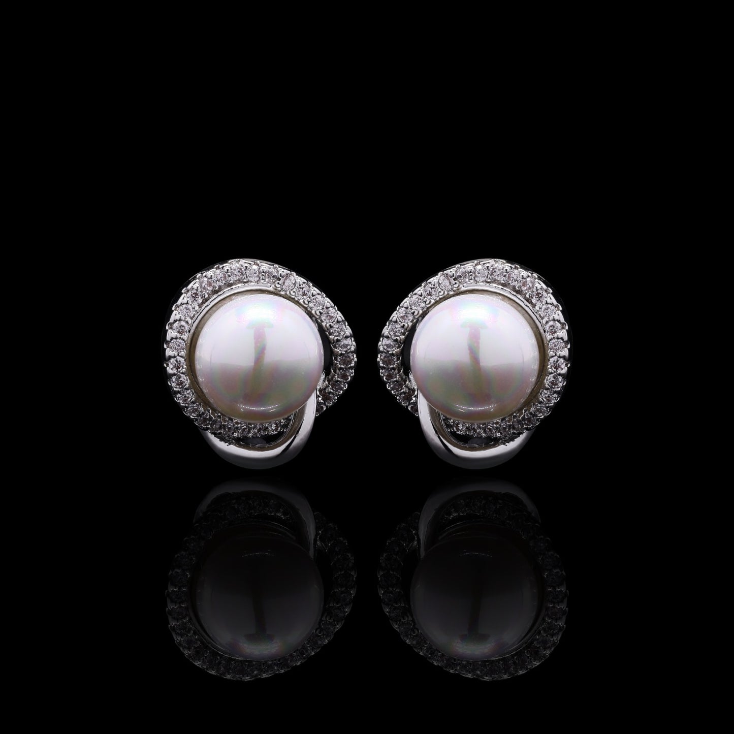 Fresh Water Pearl and American Diamond Cluster Studs
