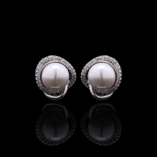 Fresh Water Pearl and American Diamond Cluster Studs