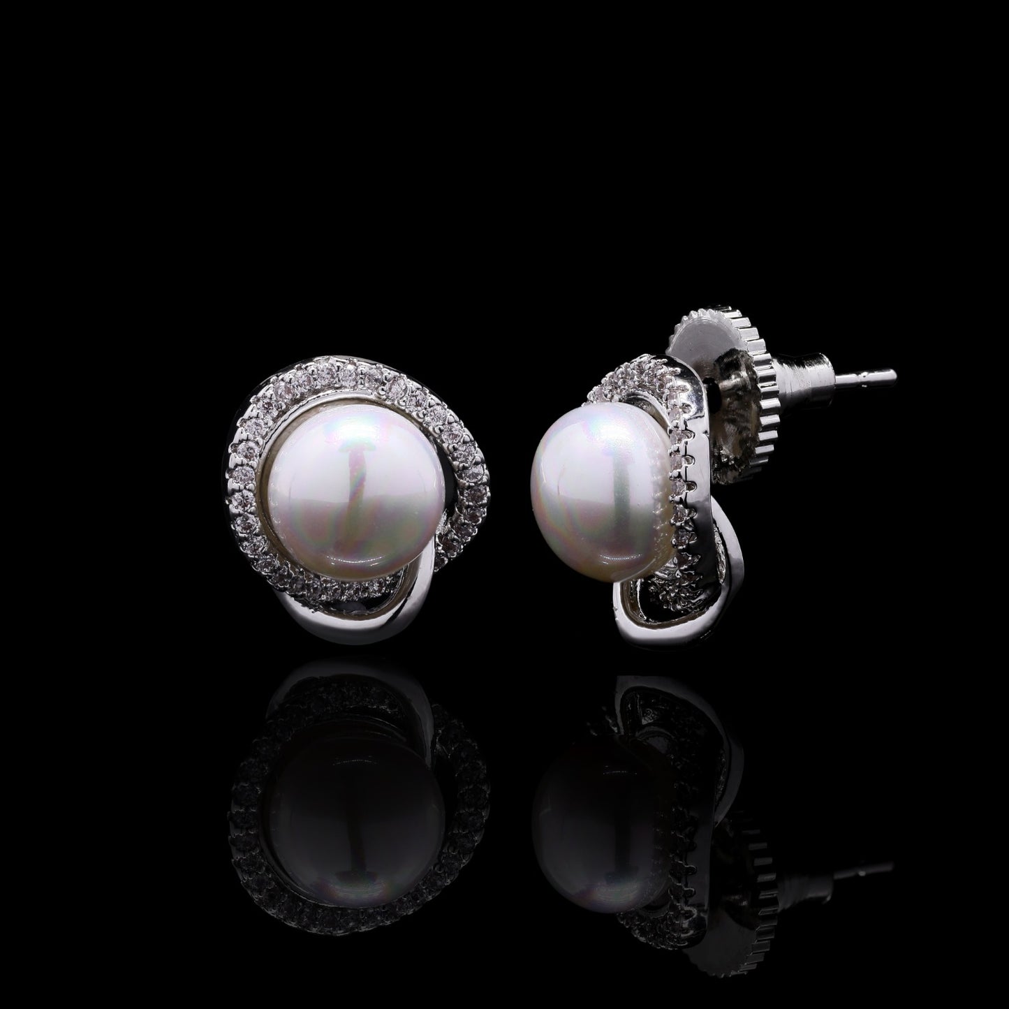 Fresh Water Pearl and American Diamond Cluster Studs