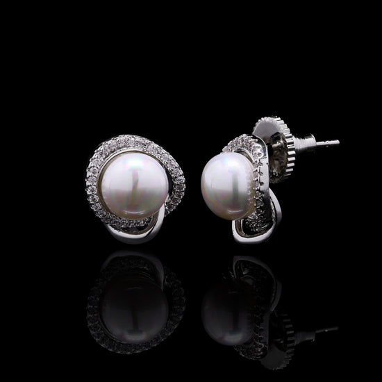Fresh Water Pearl and American Diamond Cluster Studs