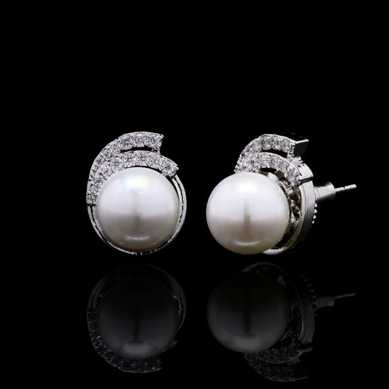 Fresh Water Pearl and American Diamond Taper Studs