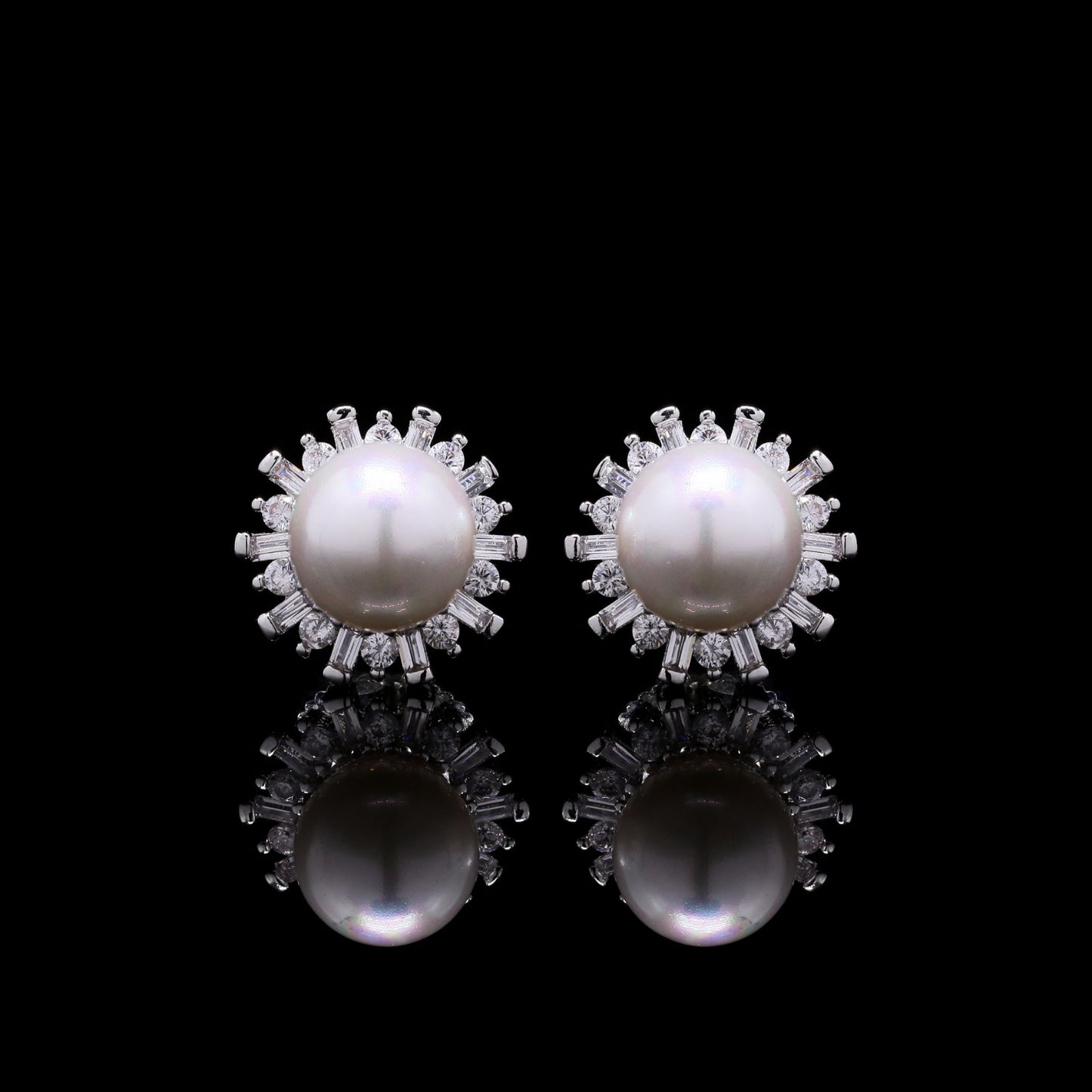 Fresh Water Pearl and American Diamond Round Studs