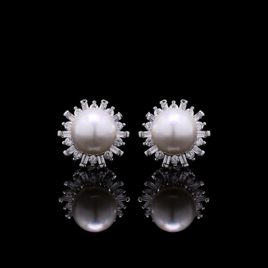 Fresh Water Pearl and American Diamond Round Studs