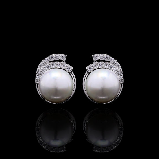 Fresh Water Pearl and American Diamond Taper Studs