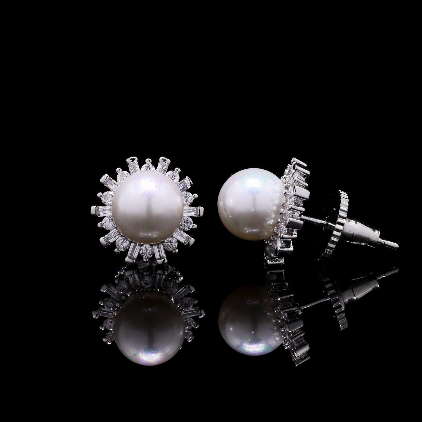 Fresh Water Pearl and American Diamond Round Studs