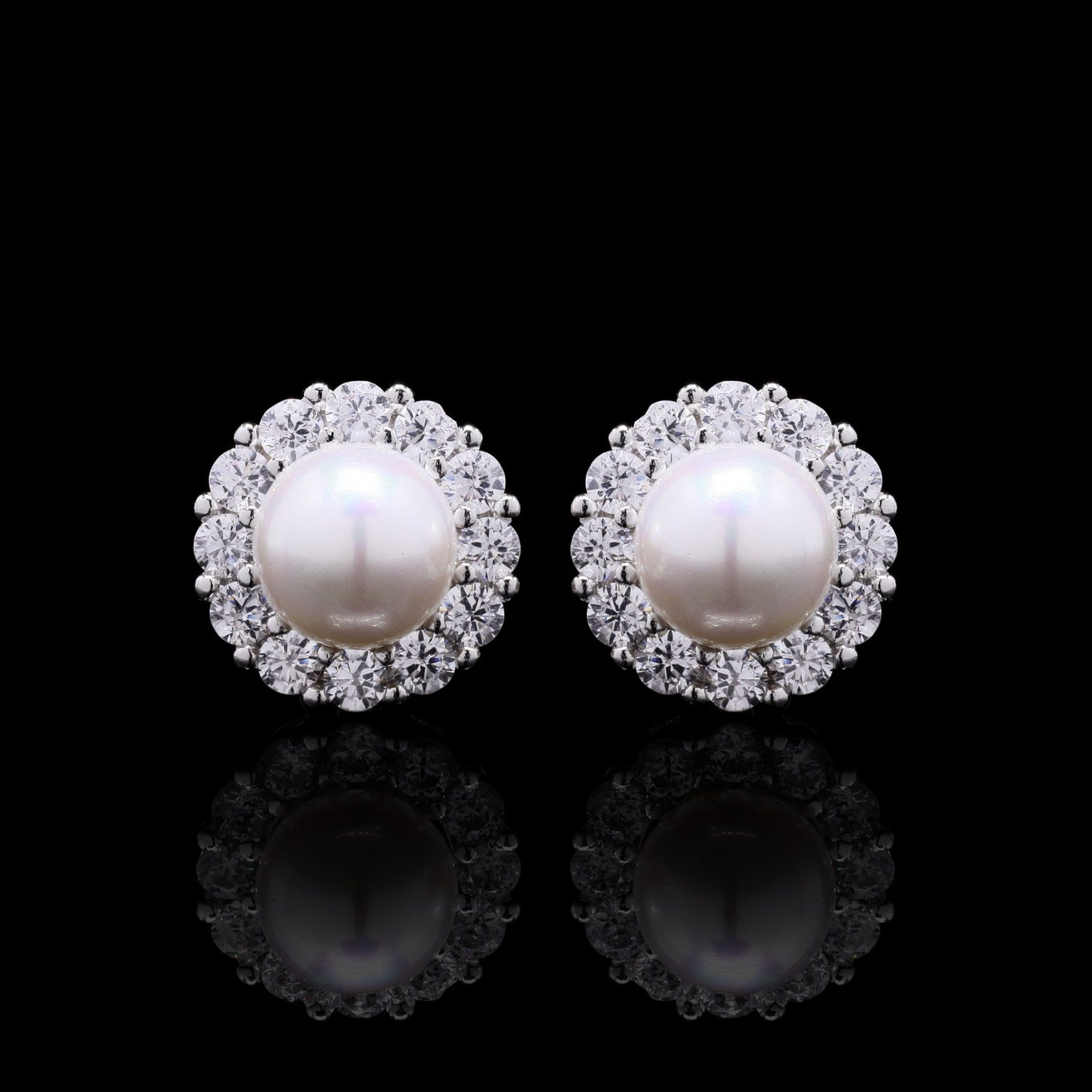 Fresh Water Pearl and American Diamond Classic Pearl Studs