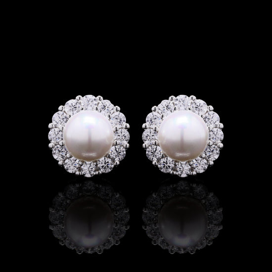 Fresh Water Pearl and American Diamond Classic Pearl Studs