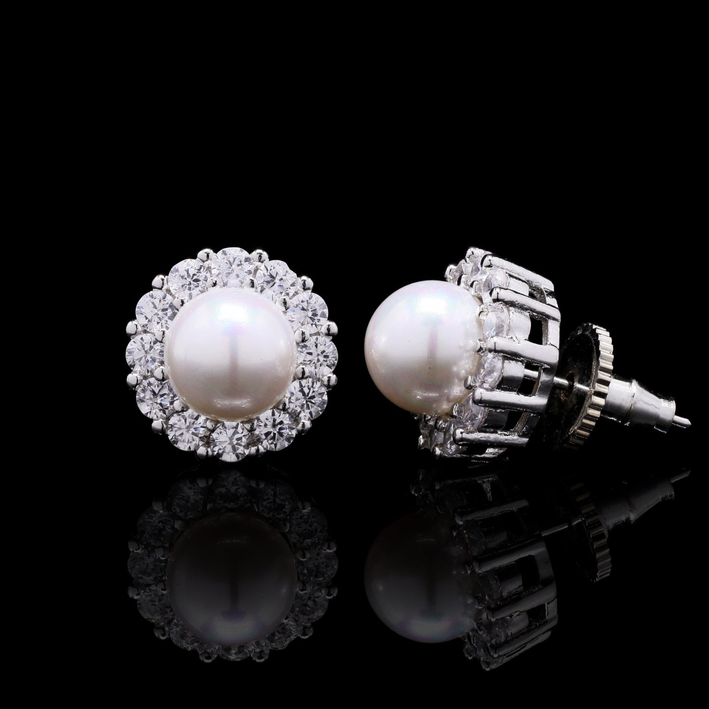 Fresh Water Pearl and American Diamond Classic Pearl Studs