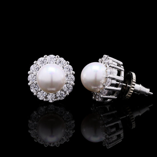 Fresh Water Pearl and American Diamond Classic Pearl Studs
