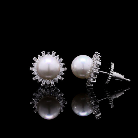 Fresh Water Pearl and American Diamond Round Studs