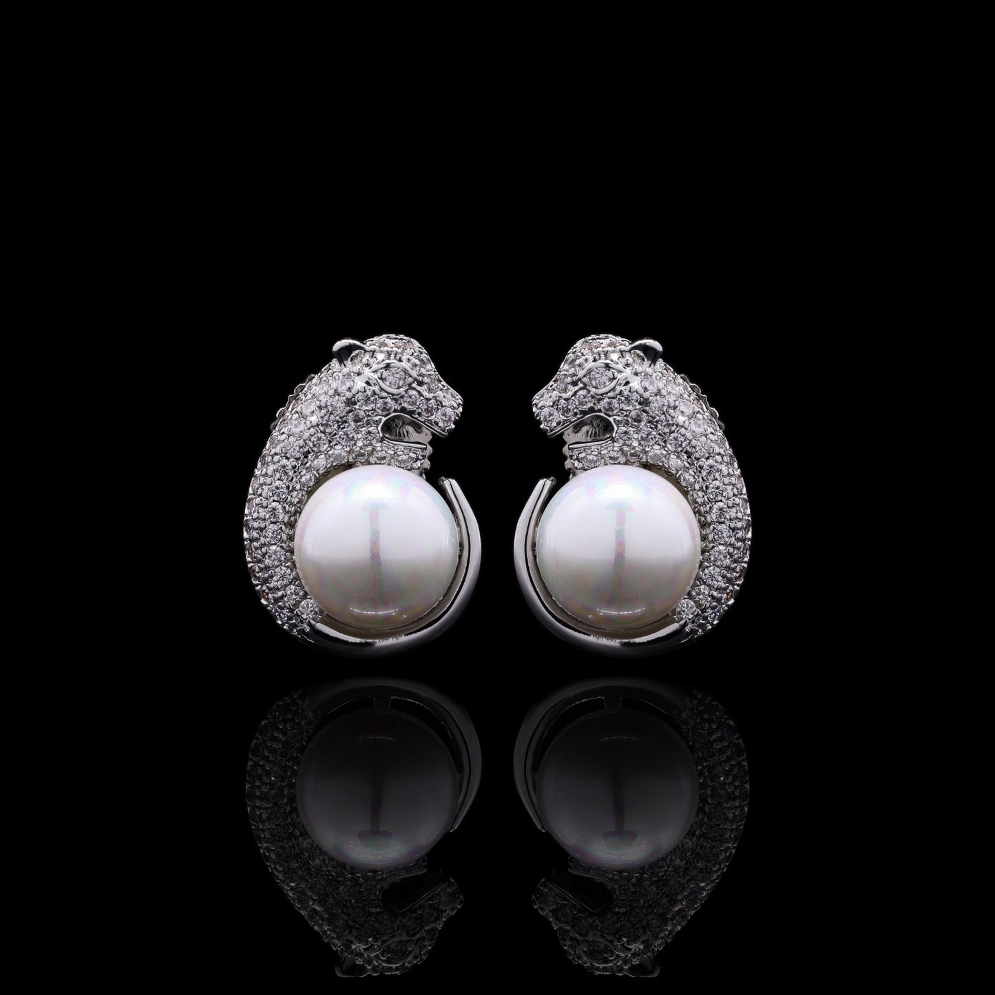 Fresh Water Pearl and American Diamond Jaguar Studs