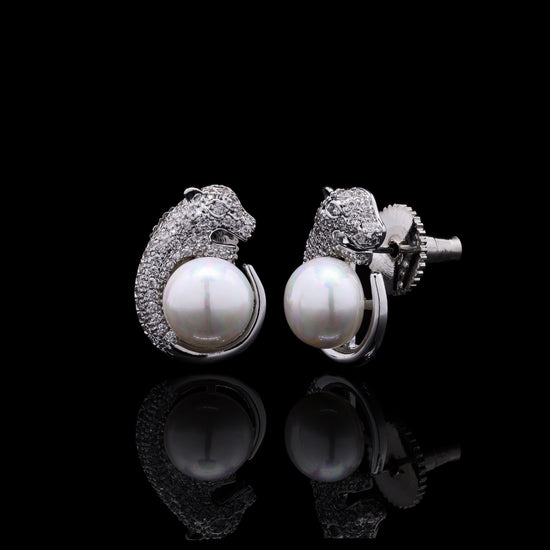 Fresh Water Pearl and American Diamond Jaguar Studs