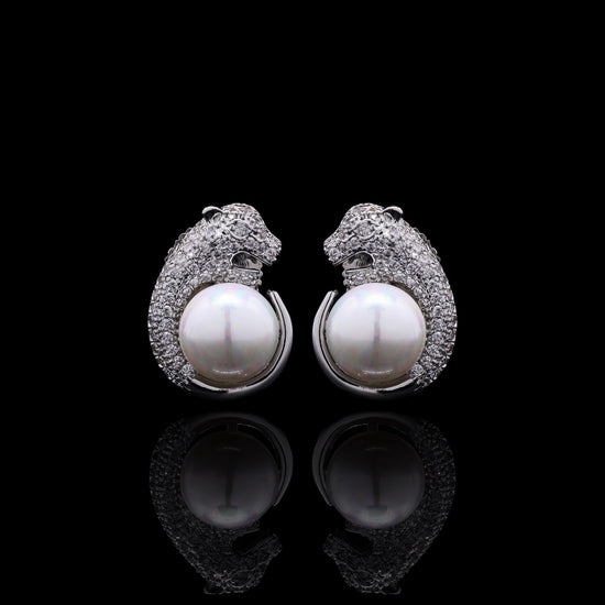 Fresh Water Pearl and American Diamond Jaguar Studs