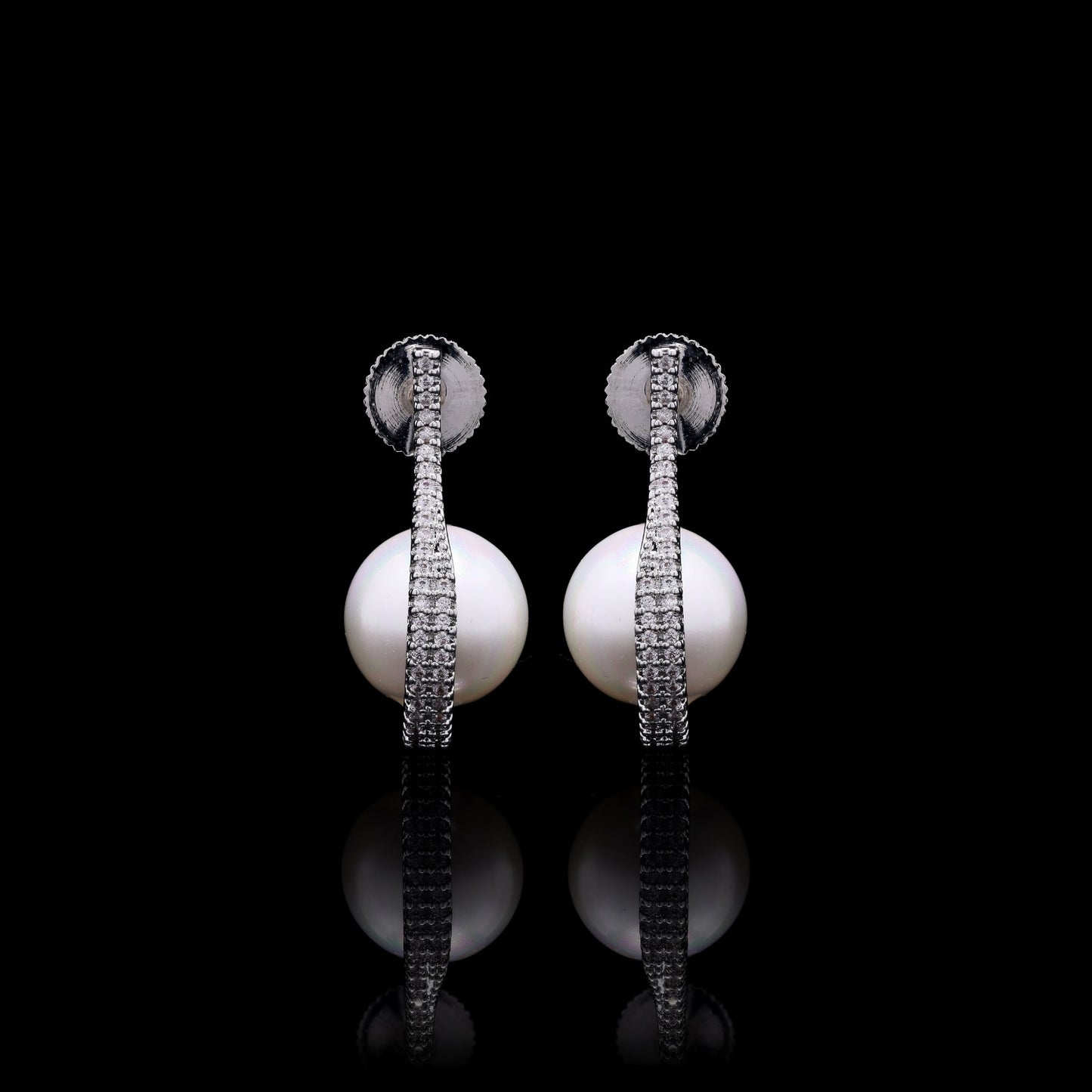 Fresh Water Pearl and American Diamond Huggie Earrings