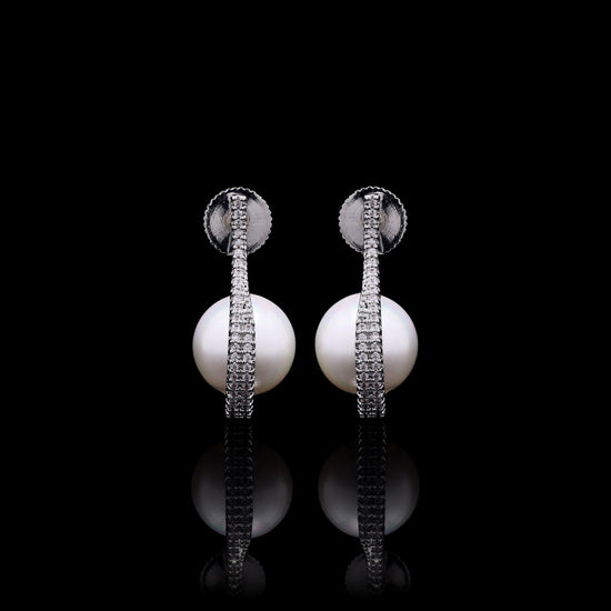 Fresh Water Pearl and American Diamond Huggie Earrings