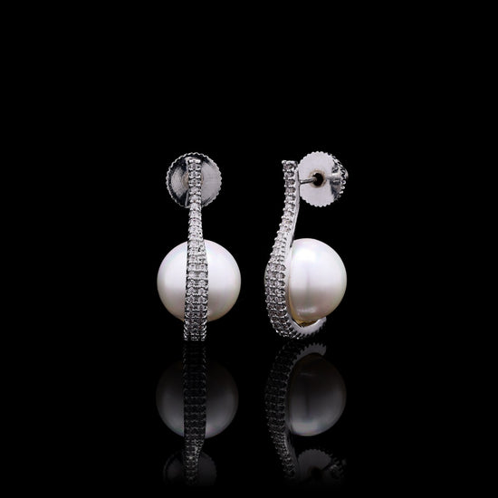 Fresh Water Pearl and American Diamond Huggie Earrings