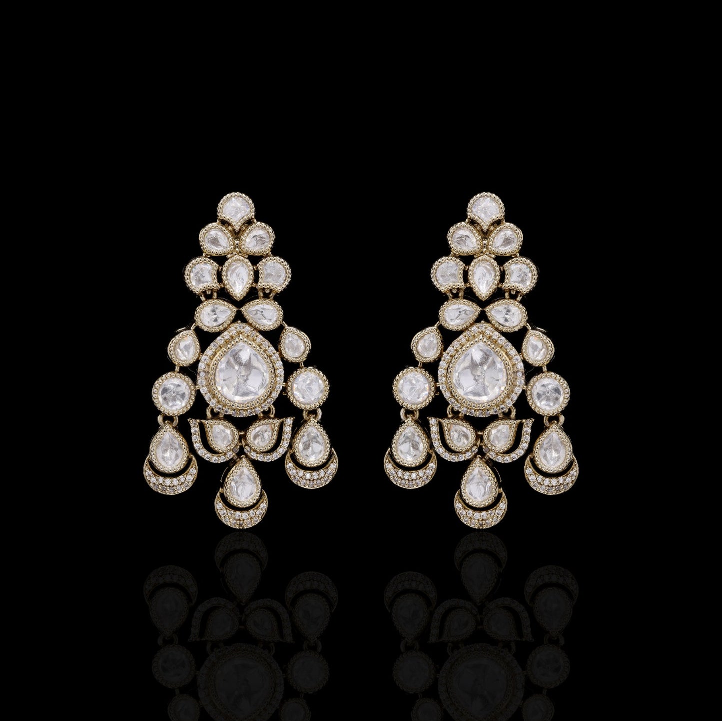 Festive Exclusive Victorian Finish Classic Moissanite Polki Meernaka Earrings