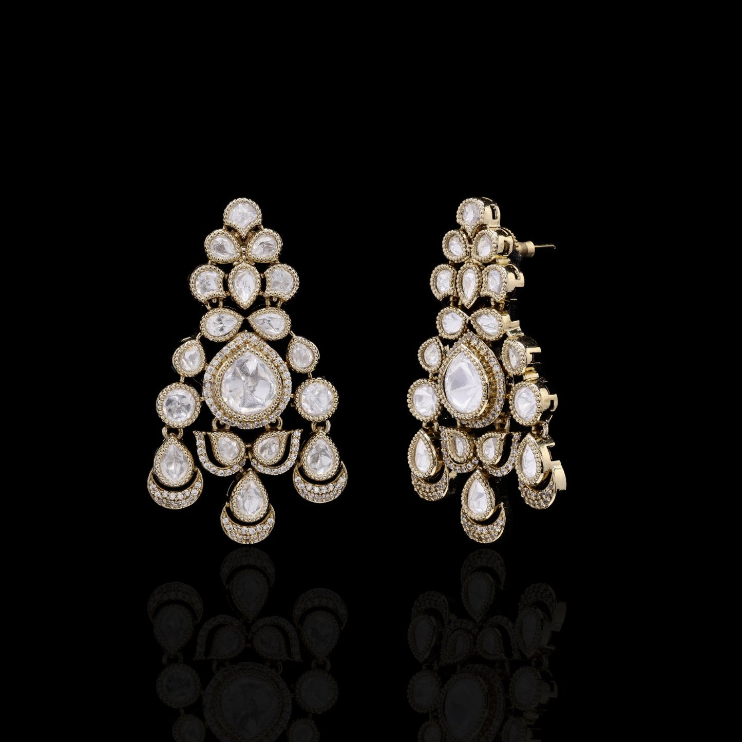 Festive Exclusive Victorian Finish Classic Moissanite Polki Meernaka Earrings