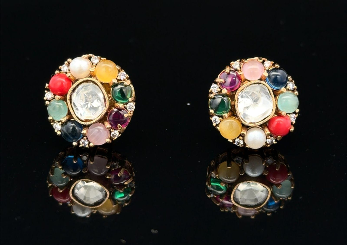 TOJ Everyday - Multi Coloured American Diamond Golden Party Earrings