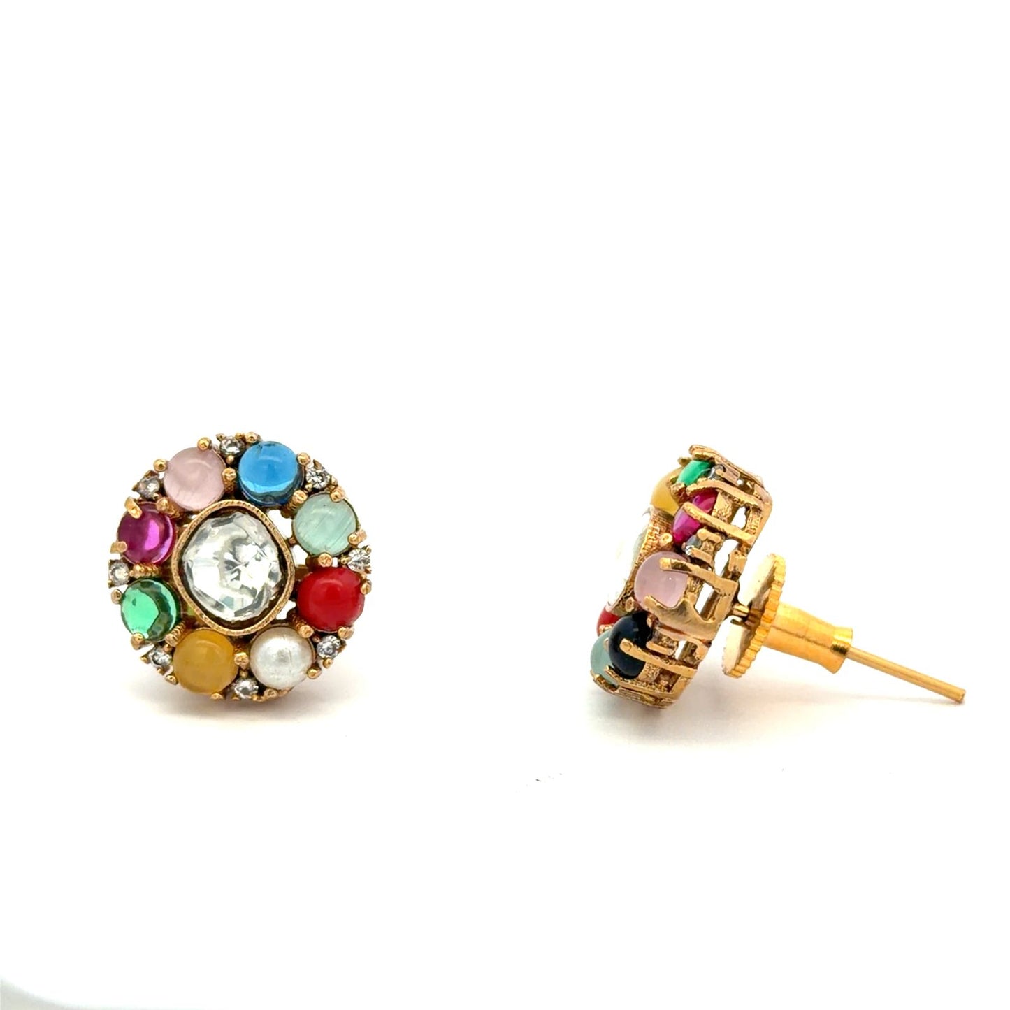 TOJ Everyday - Multi Coloured American Diamond Golden Party Earrings