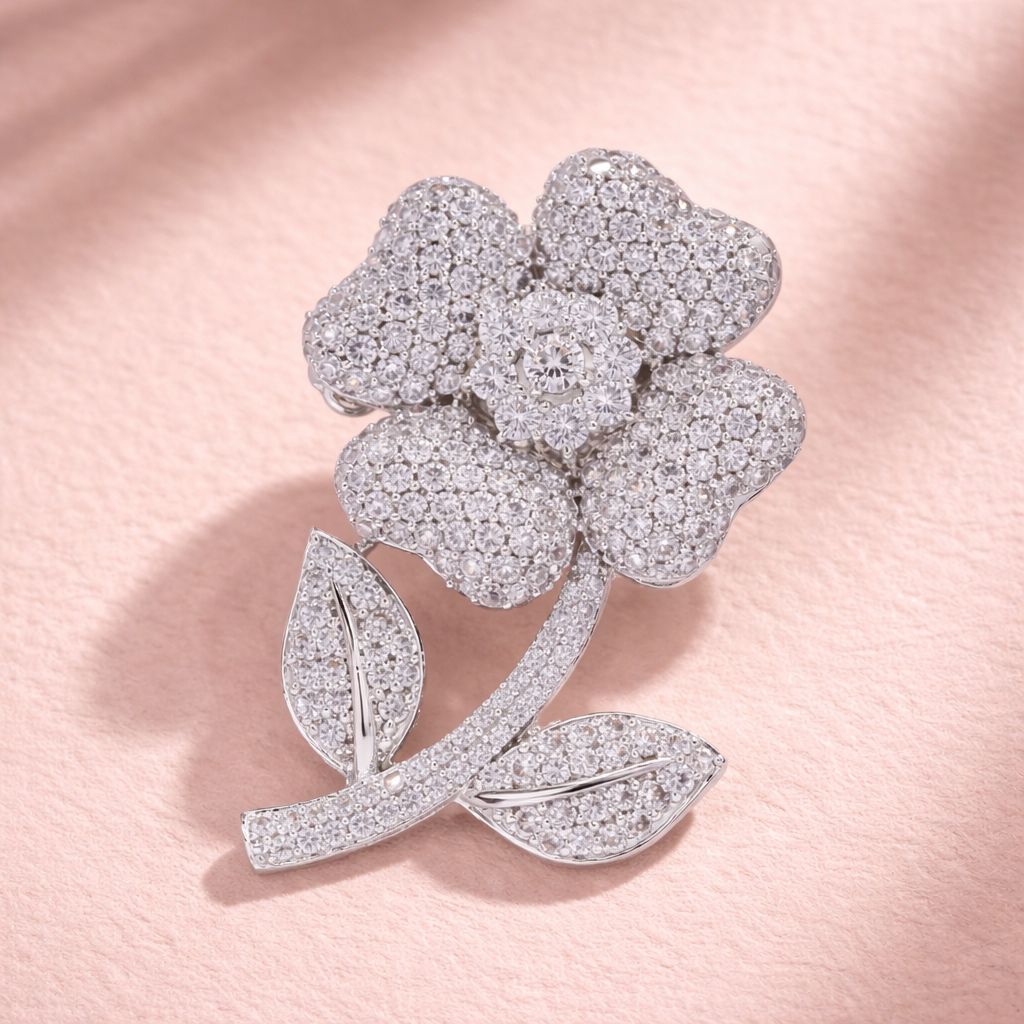 TOJ Everyday - Micro Setting Diamond Studded Unisex Flower Brooch for Men and Women