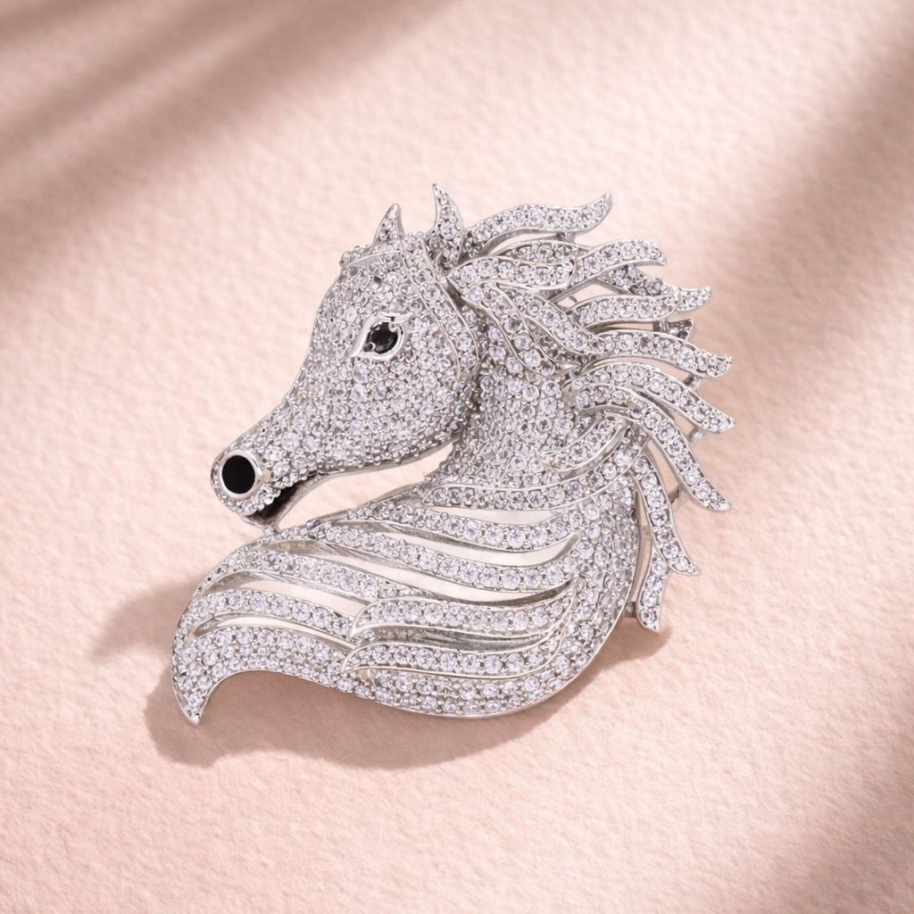 TOJ Everyday - Micro Setting Diamond Studded Lucky Horse Unisex Brooch for Men and Women