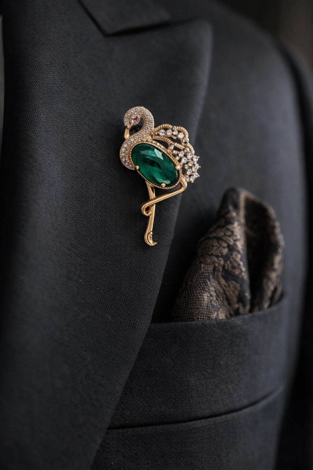 TOJ Everyday - Premium Diamond Studded Unisex Swan Brooch with Hydro Ruby and Emerald