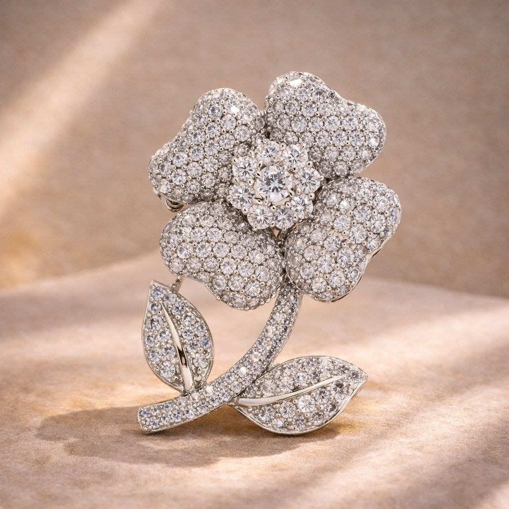 TOJ Everyday - Micro Setting Diamond Studded Unisex Flower Brooch for Men and Women