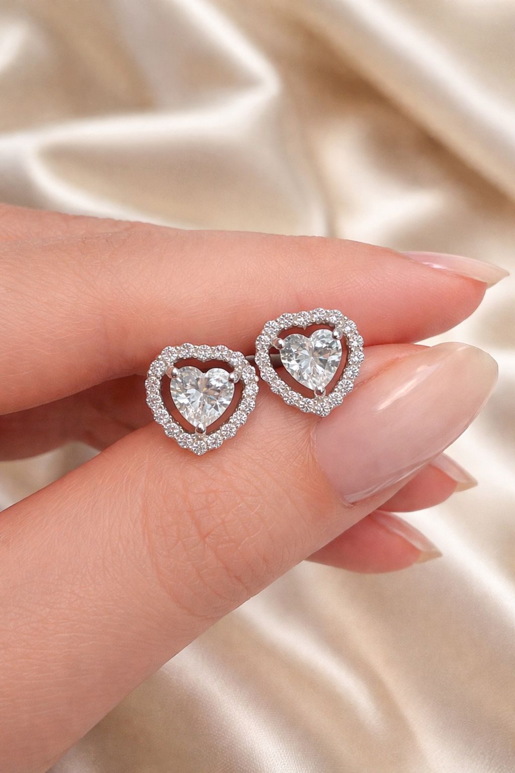 Premium 1 Carat Each Heart Solitaire Anna Studs with Screw Backs
