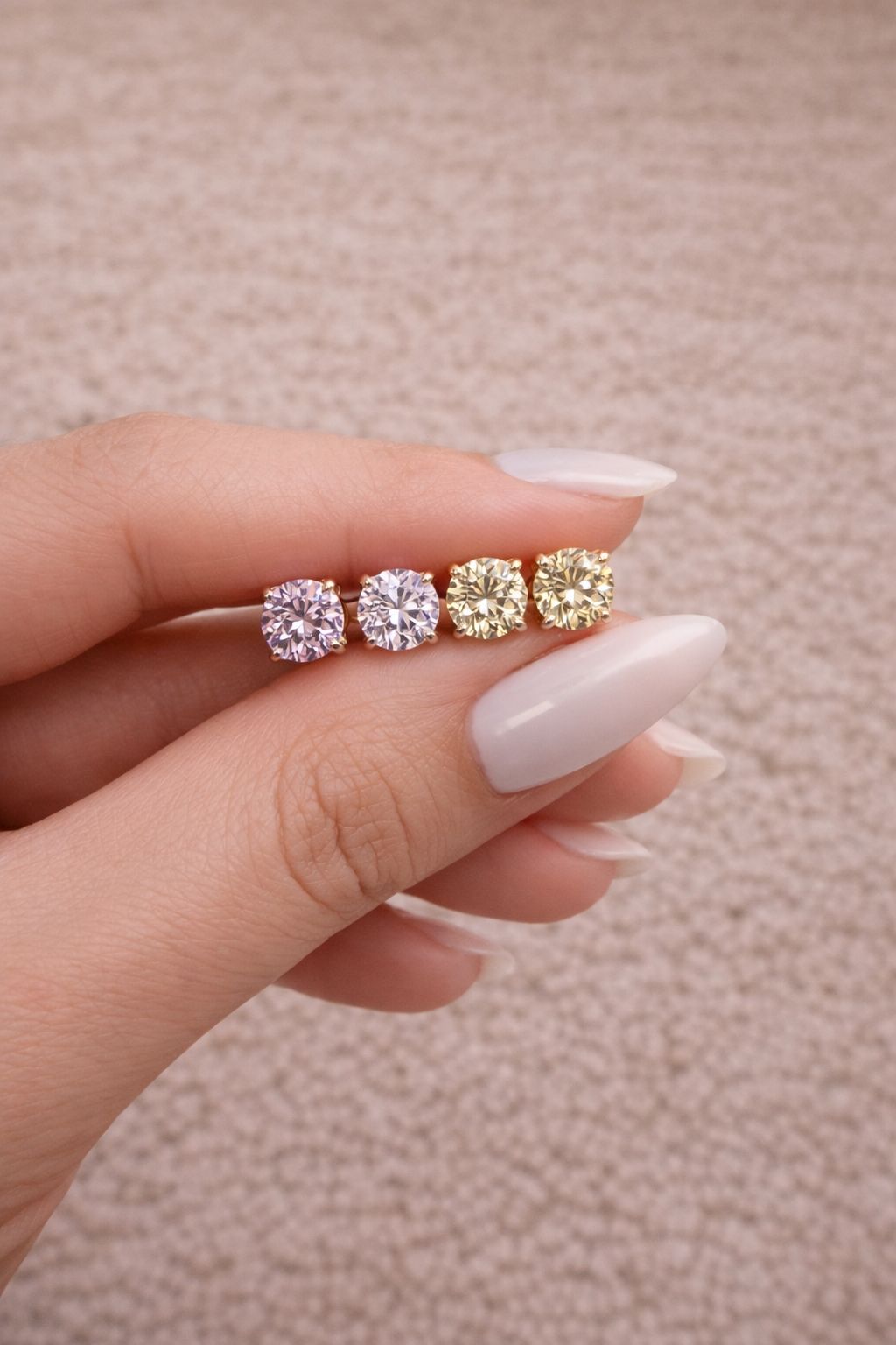 Mother’s Day Combo of Two Pure 925 Silver Stud Earrings - Pure 925 Silver 30 Cents Each Pink and Yellow Diamond Combo