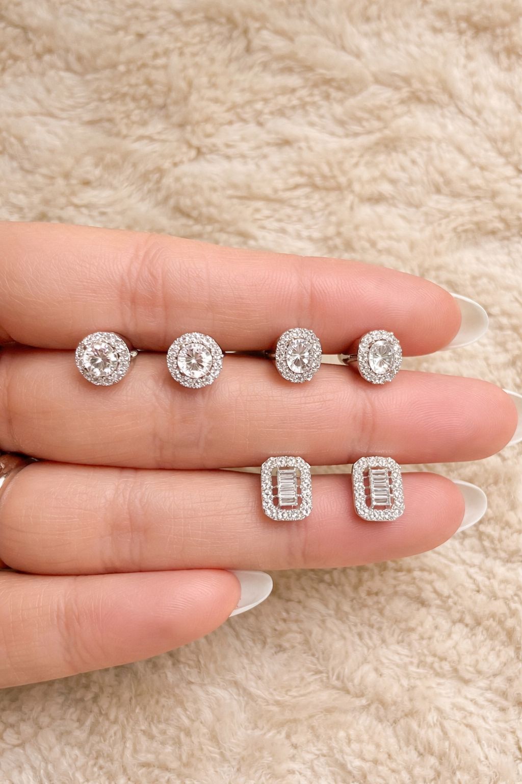 Combo of 3 Stud on Pure 925 Silver - Mini Halo, Mini Oval and Mini Petite.