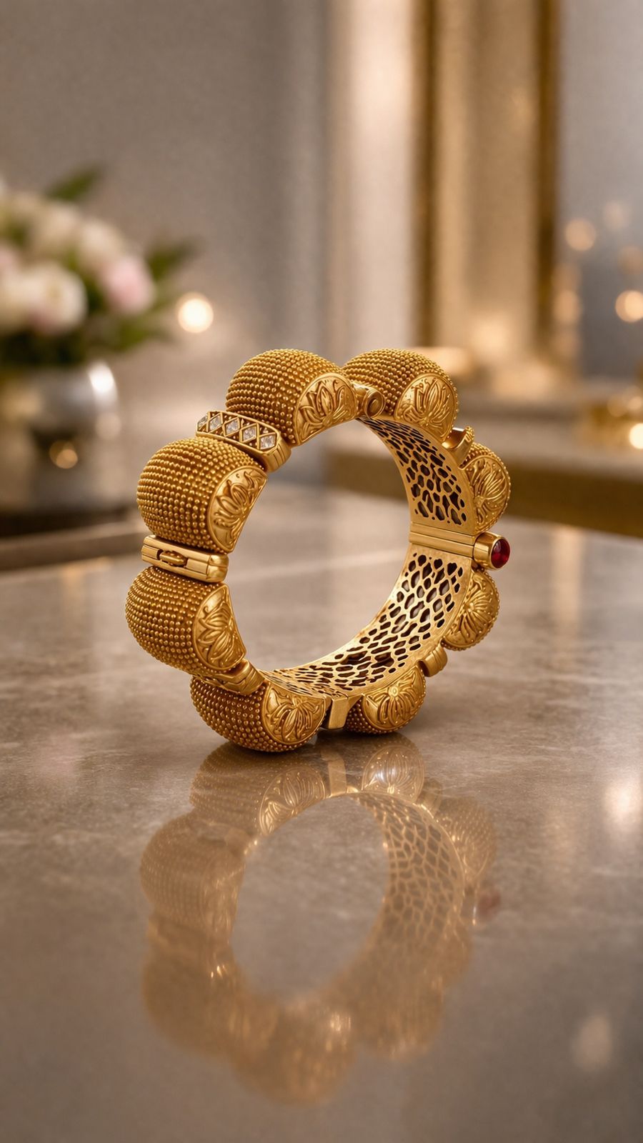 TOJ Everyday - Gold Finish Traditional Rajasthani Nogri Gajra Openable Bangle