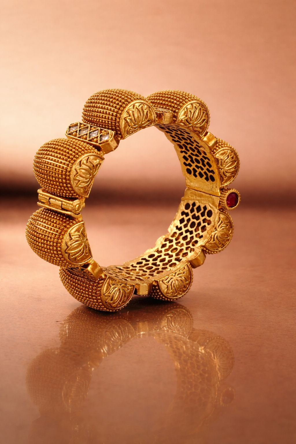 TOJ Everyday - Gold Finish Traditional Rajasthani Nogri Gajra Openable Bangle