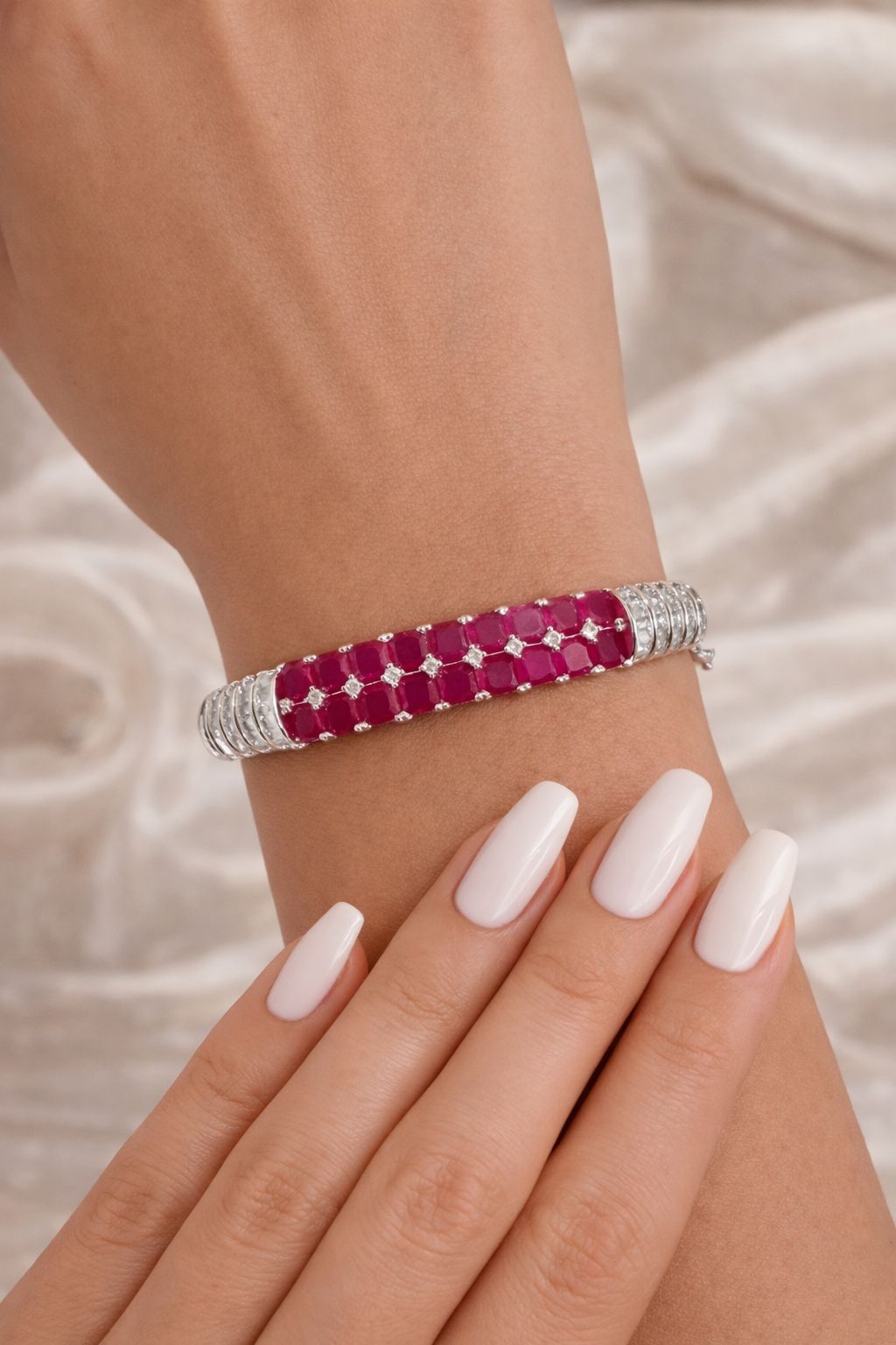 Premium Ruby and American Diamond Baguette Openable Kada Bracelet